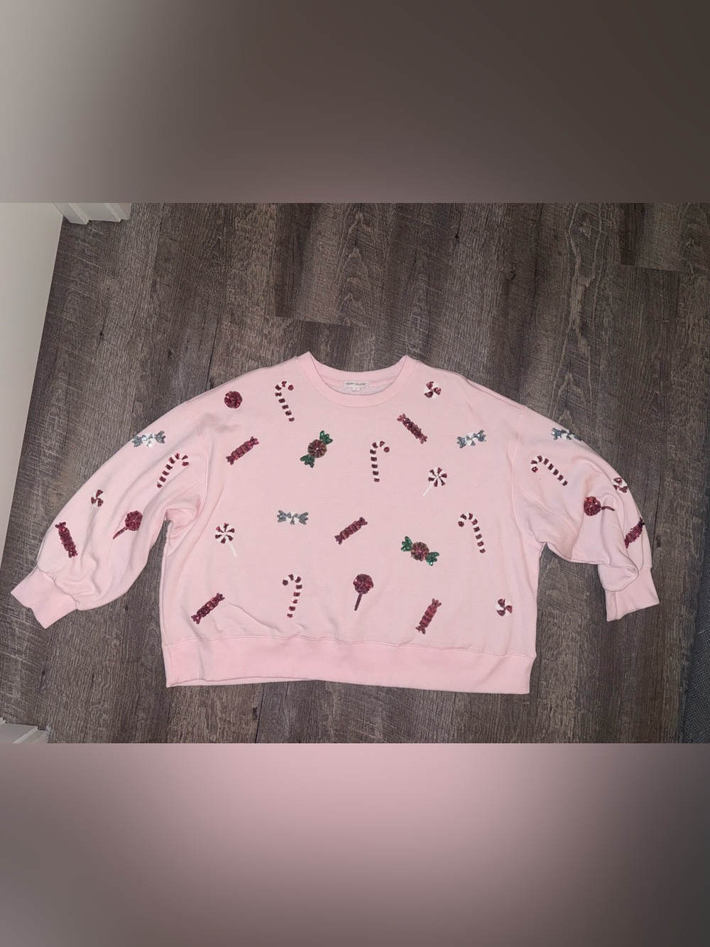 Mary Square Pink Embellished Crewneck Candy Sweatshirt